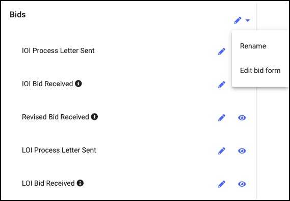 Bids stage edit form